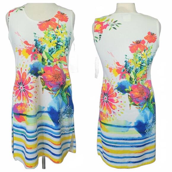 Tops - Artex Fashions Watercolor Floral Sleeveless Tunic Sheath Dress Size Medium NWT